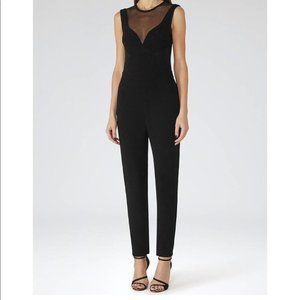 Reiss Black Essen Sheer Mesh Inset Sleeveless Jumpsuit